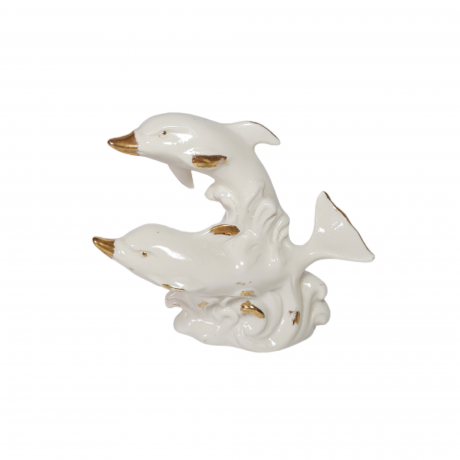 Белая фарфоровая фигурка с позолотой "Два дельфина" 11 x 13 см, Италия, 1970-80гг.