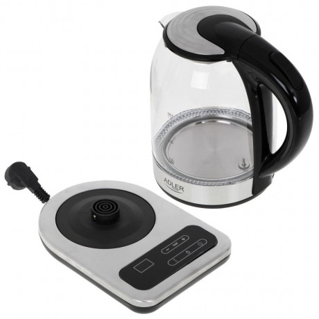 JUNG JUNG Wasserkocher ADLER AD1293, Wasserkocher mit Temperatureinstellung 40-100°C Digital, 1.7 l, 2200 W, Glas mit Edelstahl, LED Beleuchtung LCD Display, 360° Basis, Kettle Чайник JUNG ADLER AD1293, чайник с регулировкой температуры 40-100°C, цифров