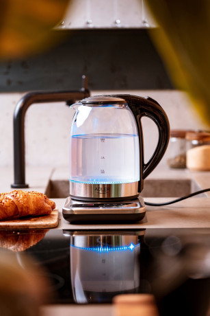 JUNG JUNG Wasserkocher ADLER AD1293, Wasserkocher mit Temperatureinstellung 40-100°C Digital, 1.7 l, 2200 W, Glas mit Edelstahl, LED Beleuchtung LCD Display, 360° Basis, Kettle Чайник JUNG ADLER AD1293, чайник с регулировкой температуры 40-100°C, цифров