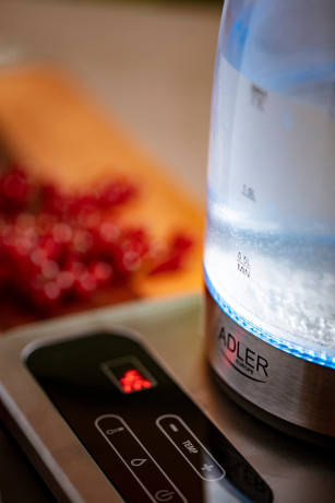 JUNG JUNG Wasserkocher ADLER AD1293, Wasserkocher mit Temperatureinstellung 40-100°C Digital, 1.7 l, 2200 W, Glas mit Edelstahl, LED Beleuchtung LCD Display, 360° Basis, Kettle Чайник JUNG ADLER AD1293, чайник с регулировкой температуры 40-100°C, цифров