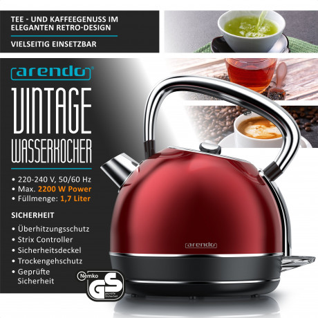 Arendo Arendo Wasserkocher, 1,7 l, 2200 W, Edelstahl Retro Style Vintage, LED Temperaturanzeige, kupfer Чайник Arendo, 1,7 л, 2200 Вт, нержавеющая сталь, винтажный ретро-стиль, светодиодный дисплей температуры, медь