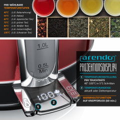 Arendo Arendo Wasserkocher, 1,7 l, 2200 W, Edelstahl Retro Style Vintage, LED Temperaturanzeige, kupfer  Чайник Arendo, 1,7 л, 2200 Вт, нержавеющая сталь, винтажный ретро-стиль, светодиодный дисплей температуры, медь