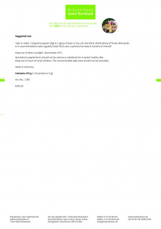 Krauterhaus Sanct Bernhardt Gelat-PLUS Pulver, Гидролизата коллагена с добавлением кальция, магния и витамина С, 500 грамм