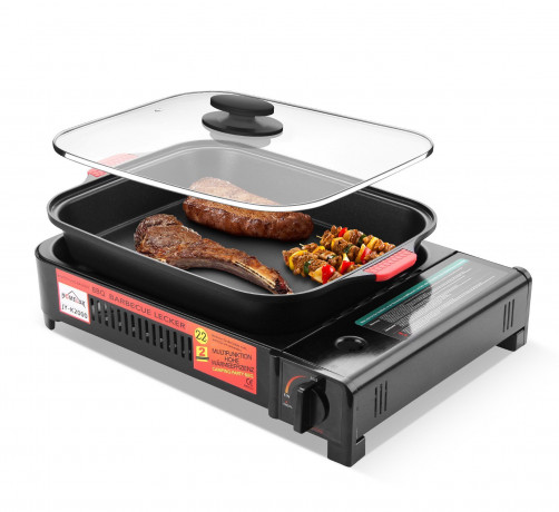 HOMELUX HOMELUX Gaskocher Camping Gasgrill+Grillpfanne+Glasdeckel Campinggrill BBQ, 2,2KW Газовая плита HOMELUX, походный газовый гриль + сковорода для гриля + походный гриль со стеклянной крышкой, 2,2 кВт