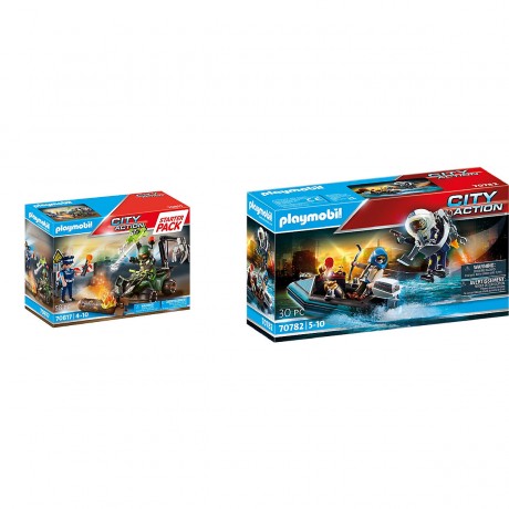 PLAYMOBIL 2er Set: 70817 Starter Pack Polizei Gefahrentraining + 70782 Polizei-Jetpack: Festnahme des Kunstraubers Набор из 2 предметов: 70817 Стартовый набор полицейского обучения опасности + 70782 Полицейский реактивный ранец: арест грабителя искусства