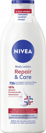 NIVEA Body Lotion Repair & Care, 400 ml, Нивеа Лосьон для тела, 10% глицерин, провитамин B5 и ниацинамид, для очень сухой кожи, 72ч увлажнение, 400 мл