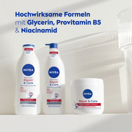 NIVEA Body Lotion Repair & Care, 400 ml, Нивеа Лосьон для тела, 10% глицерин, провитамин B5 и ниацинамид, для очень сухой кожи, 72ч увлажнение, 400 мл