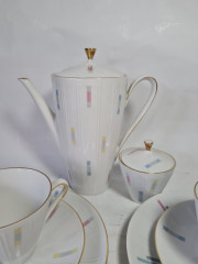Набор посуды для чая винтажный Winterling Roslau Bavaria, белый фарфоровый с разноцветным узором и позолотой: чайник, сахарница, чайное трио 2 шт, Германия, 1960-70гг.