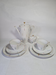 Набор посуды для чая винтажный Winterling Roslau Bavaria, белый фарфоровый с разноцветным узором и позолотой: чайник, сахарница, чайное трио 2 шт, Германия, 1960-70гг.