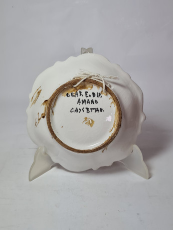 Тарелка винтажная декоративная Graf.E.DIP., Amano с яркими крупными цветами и фигурным краем, керамика, 19 см, Италия, 1960-70гг.