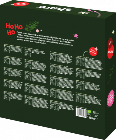 share Teilen macht gluecklich Adventskalender 2026, 24 vegane Bio-Snacks in Originalgroesse, 1794 g, share Адвент-календарь 2026 с полноразмерными органическими веганскими снеками, 24 сюрприза, 1794 г