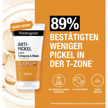 Neutrogena Anti-Pickel 2-in-1 Reinigung & Maske, 150 ml, Neutrogena Anti-Pickel Средство 2-в-1 с салициловой кислотой для очищения лица и маски, 150 мл