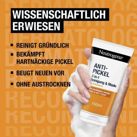Neutrogena Anti-Pickel 2-in-1 Reinigung & Maske, 150 ml, Neutrogena Anti-Pickel Средство 2-в-1 с салициловой кислотой для очищения лица и маски, 150 мл