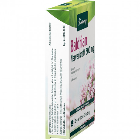 Kneipp Baldrian Nervenkraft 500 mg Tabletten, 30 Stueck, Kneipp таблетки «Валериана Нервная сила 500 мг» для поддержки сна и при нервной нагрузке, 30 шт.