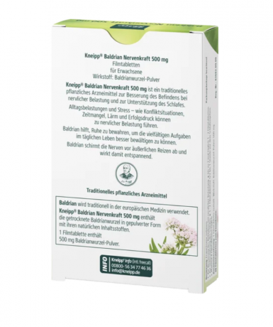 Kneipp Baldrian Nervenkraft 500 mg Tabletten, 30 Stueck, Kneipp таблетки «Валериана Нервная сила 500 мг» для поддержки сна и при нервной нагрузке, 30 шт.