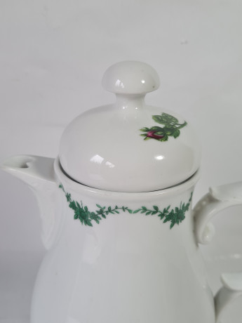 Чайник винтажный Furstenburg Seit / 1747 с зеленым растительным декором, фарфор, 22.5 см, Германия, 1970-80гг.