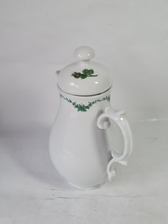 Чайник винтажный Furstenburg Seit / 1747 с зеленым растительным декором, фарфор, 22.5 см, Германия, 1970-80гг.