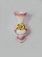 Capodimonte Italy Белая Ваза &quot;Чайная роза&quot; с шестью искусственными розами, 34см x 18см, Италия, 1960-70гг.