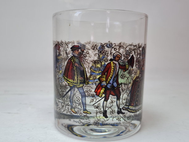 Стакан винтажный с изображением дворянских пар Рококо, стекло, 0.35 л, Германия, 1980-90гг.