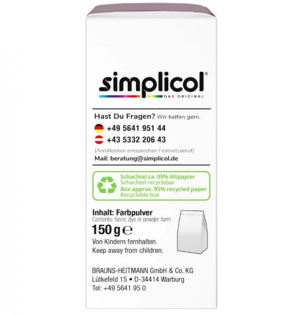 Simplicol Expert Brombeer-Rot краска для ткани бордовая (Германия), стойкое перекрашивание одежды в стиральной машине 40C, 150 г