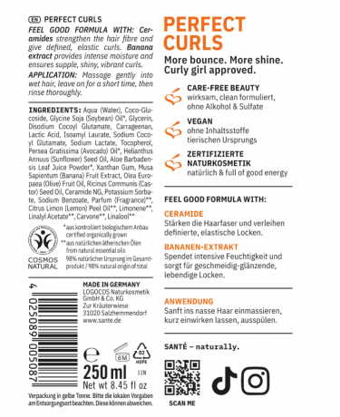 SANTE Perfect Curls Shampoo, Шампунь для кудрявых волос с формулой с керамидами и экстрактом банана, 250мл