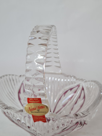 Корзинка винтажная Anna Hutte, хрусталь с красным декором, 15 x 11 x 18 см, Германия, 1960-70гг.