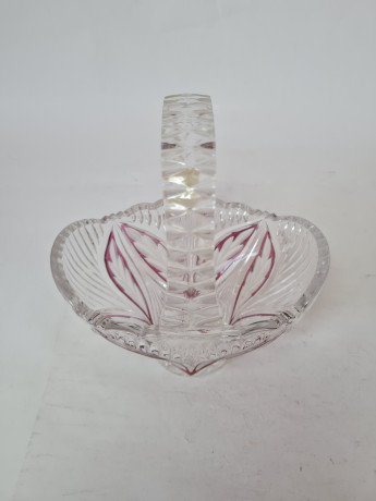 Корзинка винтажная Anna Hutte, хрусталь с красным декором, 15 x 11 x 18 см, Германия, 1960-70гг.