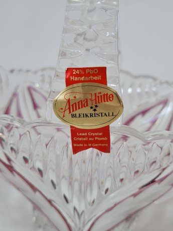 Корзинка винтажная Anna Hutte, хрусталь с красным декором, 15 x 11 x 18 см, Германия, 1960-70гг.