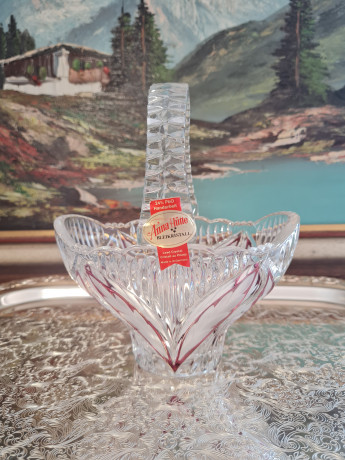 Корзинка винтажная Anna Hutte, хрусталь с красным декором, 15 x 11 x 18 см, Германия, 1960-70гг.