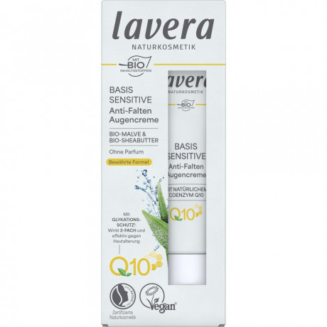 LAVERA Basis Sensitiv Anti-Falten Augencreme, 15 ml, Лавера Крем для кожи вокруг глаз против морщин, коэнзим Q10 и био-алоэ, 15 мл