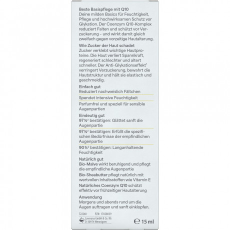 LAVERA Basis Sensitiv Anti-Falten Augencreme, 15 ml, Лавера Крем для кожи вокруг глаз против морщин, коэнзим Q10 и био-алоэ, 15 мл