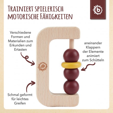 bieco Greifling Holz Natur Baby Beissring 10 cm Greifring mit Silikon Kugeln ab 0 M Beissringe Кольцо-захват из натурального дерева для прорезывания зубов для младенцев 10 см кольцо-захват с силиконовыми шариками от 0 M прорезыватели для зубов