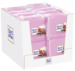 Ritter Sport (Риттер Спорт) Tafelschokolade Erdbeer Joghurt Erdbeer Magermilchjoghurt Creme (42 %), Reisflakes (1,1 %), Erdbeereen.chen (1 %), Упаковка 16 шт. x 500 г