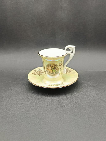 Кофейная пара винтажная Kahla "Беседа" в бежевых тонах, фарфор, Германия, 1960-70гг.