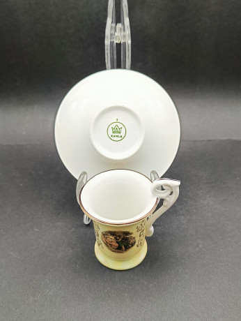 Кофейная пара винтажная Kahla "Беседа" в бежевых тонах, фарфор, Германия, 1960-70гг.