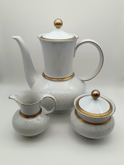Набор для чая винтажный Seltmann Weiden Bavaria / Коллекция Annabell, белый фарфор с золоченым орнаментом, Германия, 1960-70гг.