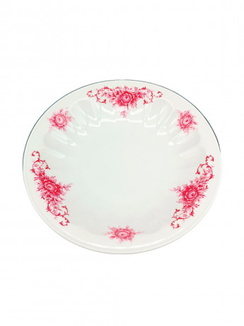 Тарелка винтажная Seltmann Weiden Bavaria с обьемным принтом из розовых цветков, с гранями, фарфор, 19 см, Германия, 1960-70гг.