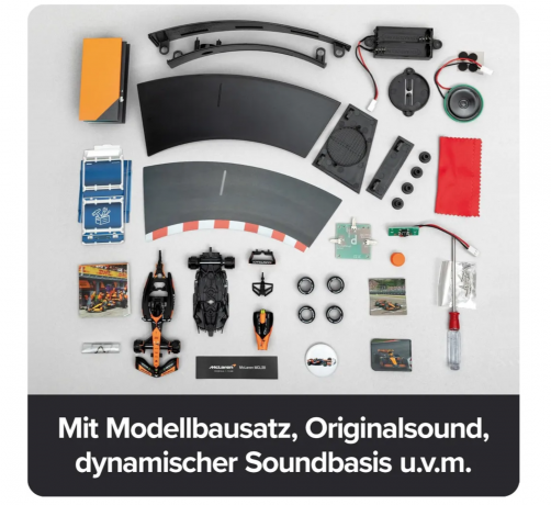 FRANZIS 67391 Адвент-календарь McLaren F1 2025 Коллекционная модель болида 1:43 со звуковым модулем, 24 дня сборки