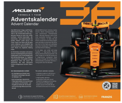 FRANZIS 67391 Адвент-календарь McLaren F1 2025 Коллекционная модель болида 1:43 со звуковым модулем, 24 дня сборки