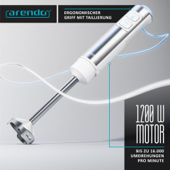 Arendo Arendo Stabmixer, 1200 W, Set, Edelstahl, DC Motor, inkl. 800 ml Messbecher, Schneebesen  Ручной блендер Arendo, 1200 Вт, набор, нержавеющая сталь, двигатель постоянного тока, вкл. мерный стакан на 800 мл, венчик