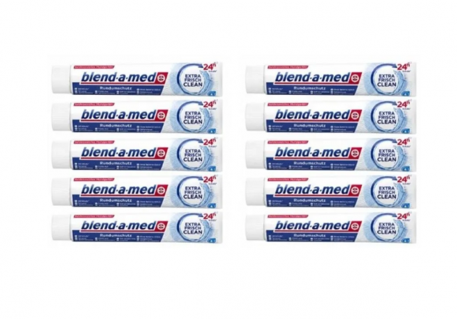 Blend-a-med Extra Frisch Clean 75ml x 10st, Зубная паста для взрослых (Германия), свежесть дыхания и защита от кариеса 24 часа, мятный вкус, 75 мл x 10шт