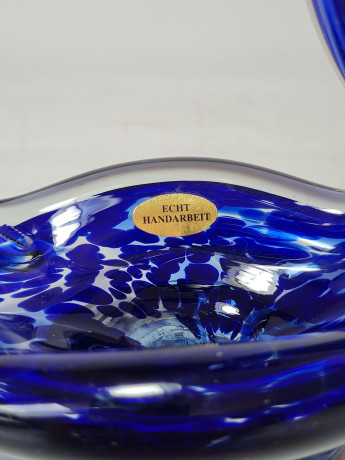 Подставка "Лебедь" ECHT в бело-синих тонах, выдувное стекло, ручная работа, 16 x 16 см, Германия, 1960-70гг.