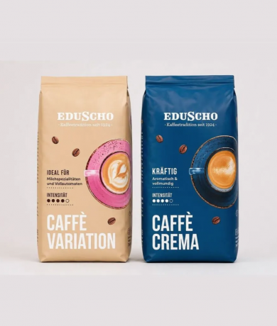 Eduscho Caffe SET Variation 1kg + Crema 1kg, Набор кофе в зернах (Германия), средняя обжарка, для кофемашин и автоматических кофеварок