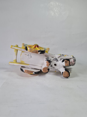 Статуэтка-подставка винтажная большая "Ослик с тележкой" в стиле майолика, керамика, 23 x 10 x 12 см, Италия, 1960-70гг.