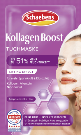 Schaebens Kollagen Boost Tuchmaske 1 St., Тканевая маска с коллагеном для увлажнения и упругости кожи, 1 шт.