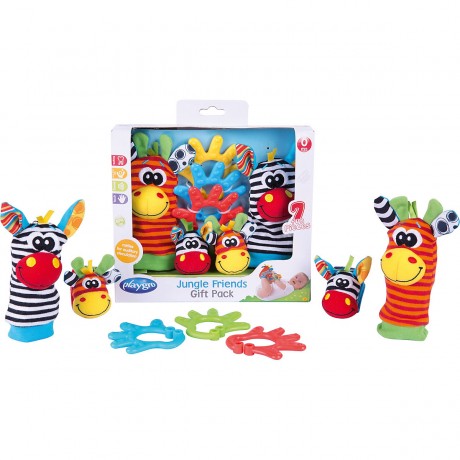 Playgro Playgro Geschenkset Dschungelfreunde mit Hand- und Fussgelenksrasseln Подарочный набор друзей джунглей Playgro с погремушками на запястье и лодыжке