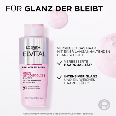 L'Oreal Paris Elvital Glycolic Gloss Shampoo, 200 ml, Шампунь с гликолевой кислотой для тусклых волос, гладкость и сияющий блеск, 200 мл