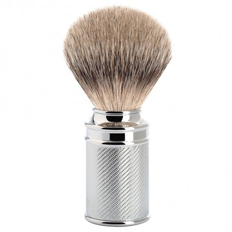 Muhle TRADITIONAL klassischer Rasierpinsel Silberspitz Dachszupf Griff chrom ziseliert  ТРАДИЦИОННЫЙ классический помазок для бритья с серебряным наконечником, ручка из барсука, точеный хром