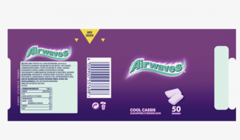 Airwaves Kaugummi, Cool Cassis, zuckerfrei, 50 St Жевательная резинка с ментолом и черной смородиной без сахара 50 шт.