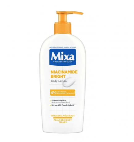 Mixa Niacinamide Bright 250ml, Лосьон для тела выравнивает тон кожи и увлажняет, против тусклости и сухости, для чувствительной кожи, Франция, 250 мл